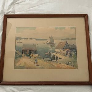 Framed Coastal Watercolor Painting